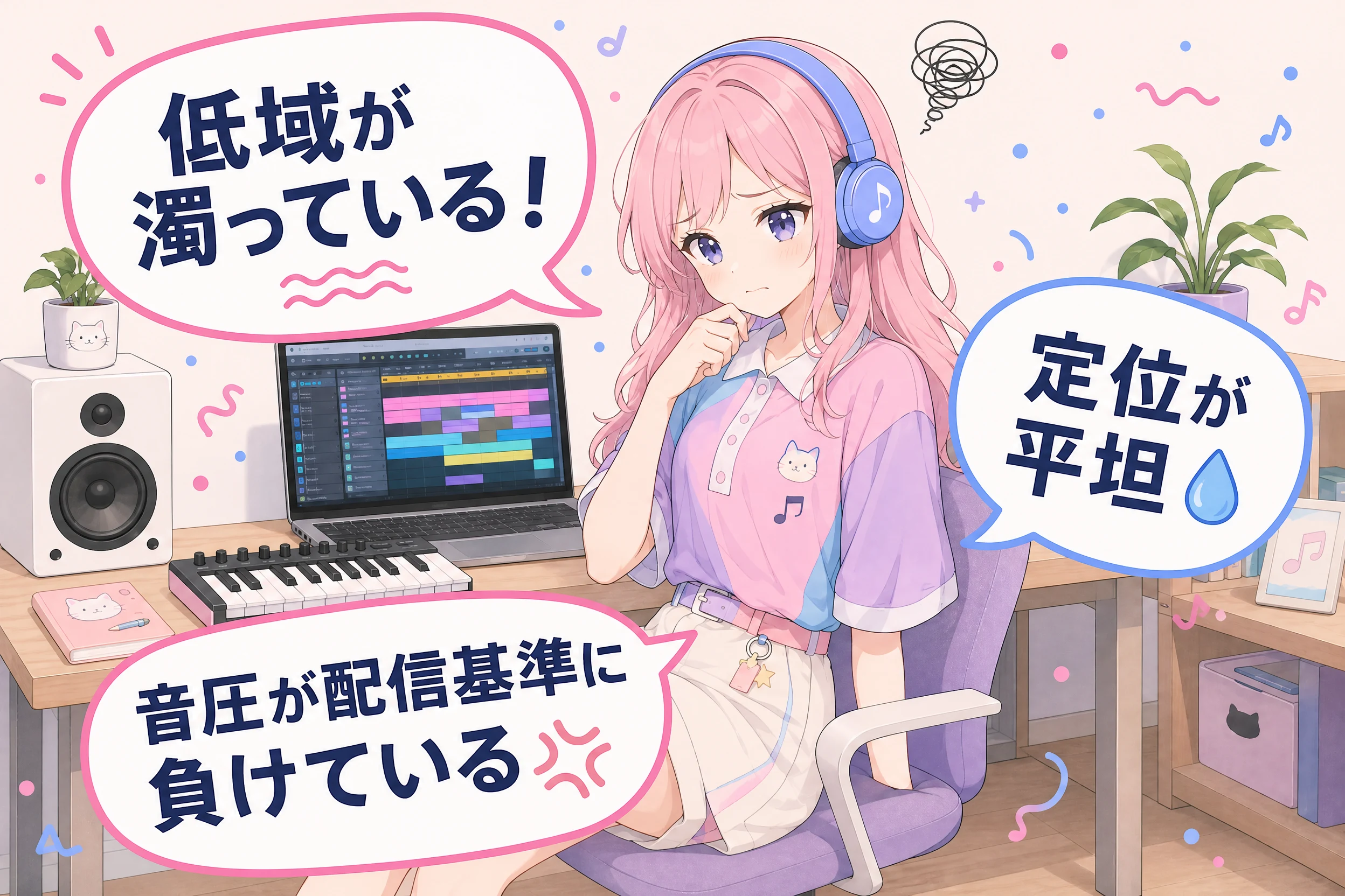 低域が濁っている／定位が平坦／音圧が配信基準に負けている